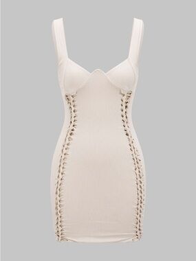 paco rabanne white dress Ivory long dress in lace and jersey – Rabanne main image 0